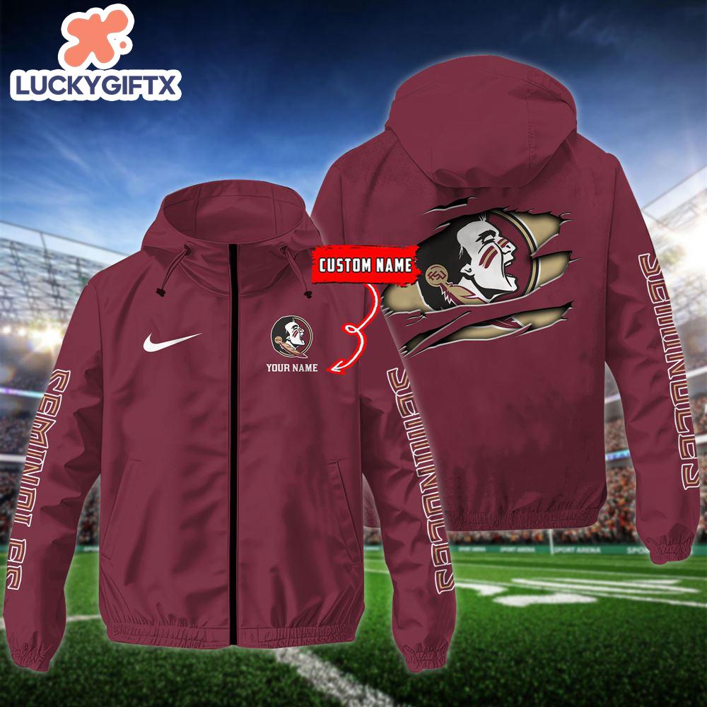 NCAA Florida State Seminoles Football Windbreaker Outdoor Jacket – Custom Name