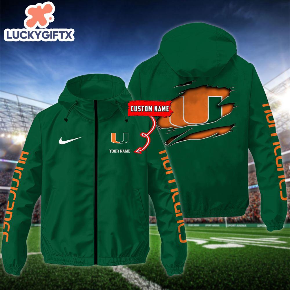 NCAA Miami Hurricanes Football Windbreaker Outdoor Jacket – Custom Name