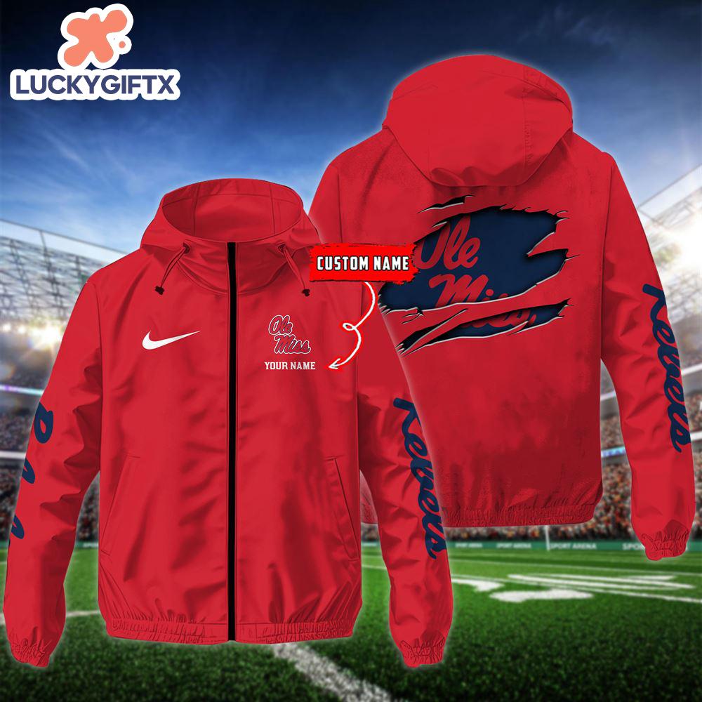 NCAA Ole Miss Rebels Football Windbreaker Outdoor Jacket – Custom Name