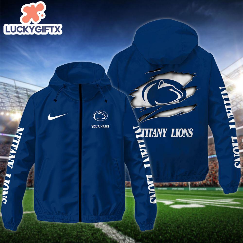 NCAA Penn State Nittany LionsCustom Name Windbreaker Outdoor Jacket For Fans