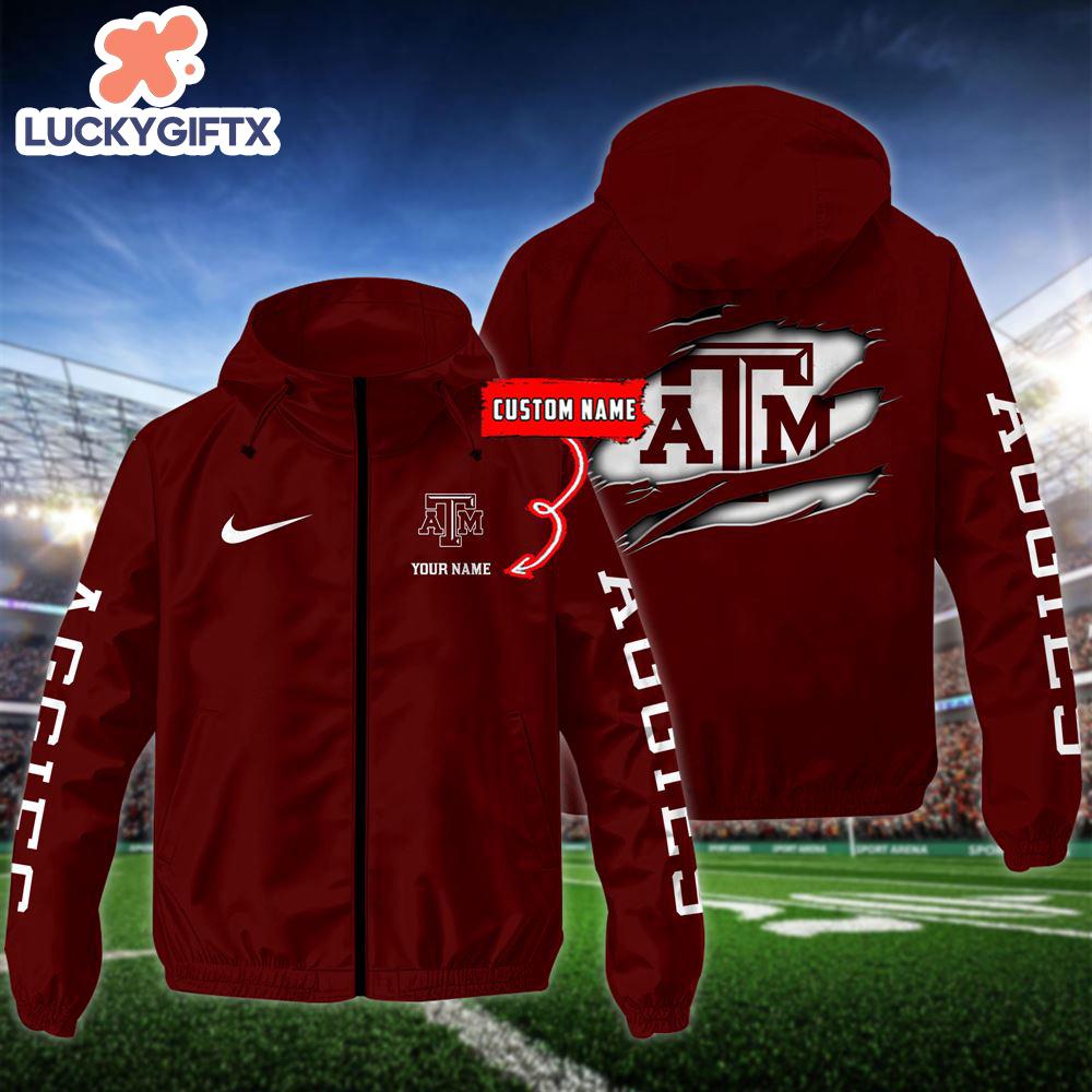 NCAA Texas A&ampM Aggies Football Windbreaker Outdoor Jacket – Custom Name