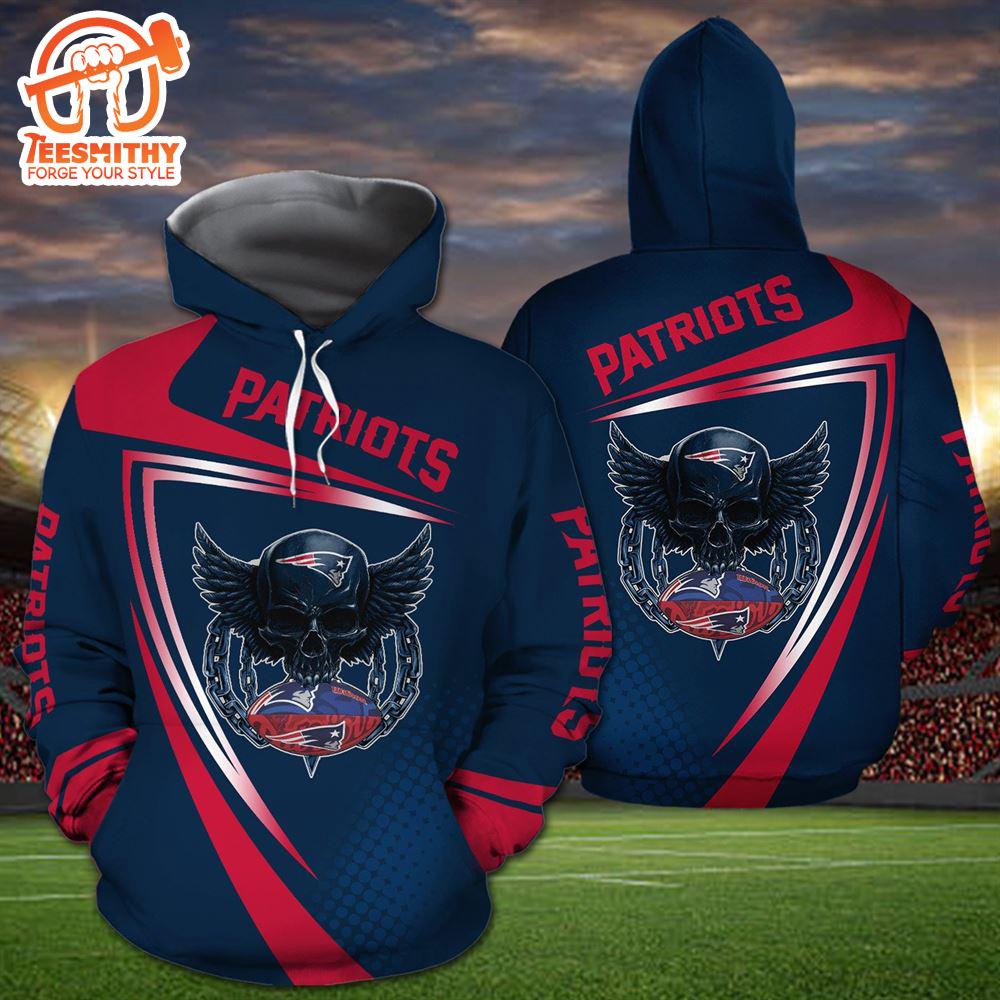 New England Patriots Skull American Football 3D Hoodie Zip Hoodie, Nfl 3D All Over Print Hoodie For Men Women