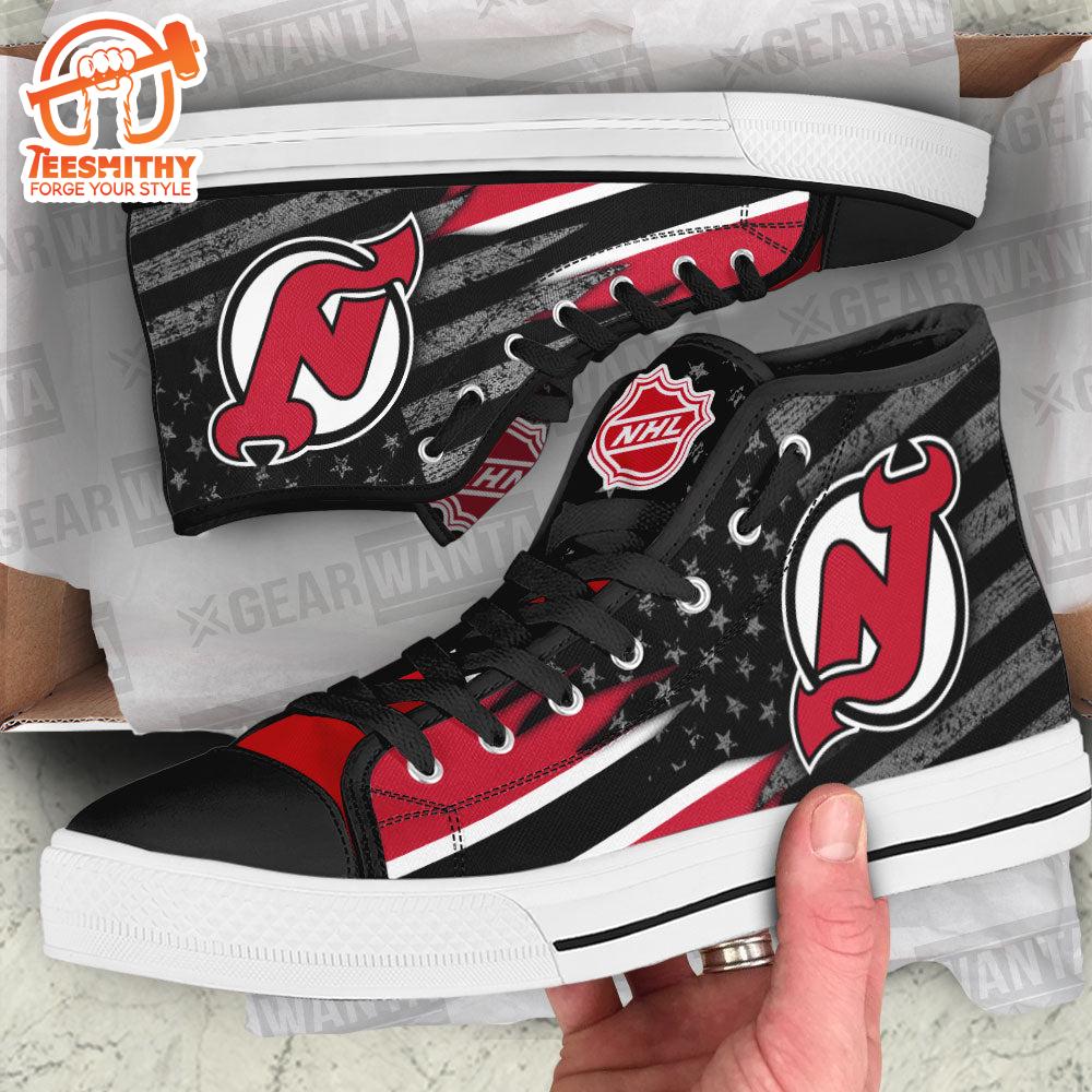 New Jersey Devils High Top Shoes Custom American Flag Sneakers