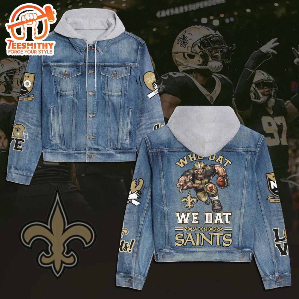 New Orleans Saints Men’s Premium Hooded Denim Jacket Version 2