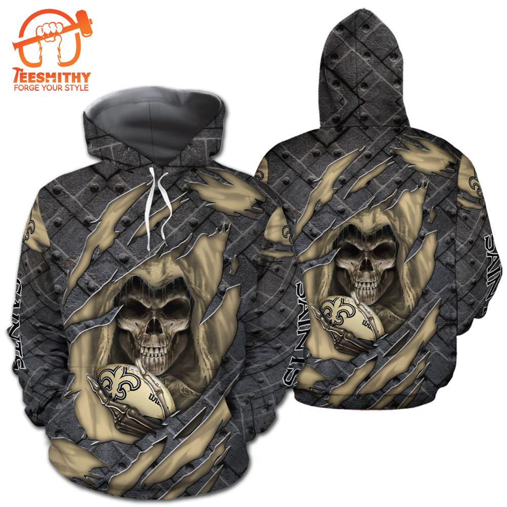 New Orleans Saints Skull Cracked Metal 3D Hoodie Zip Hoodie, Nfl 3D All Over Print Hoodie