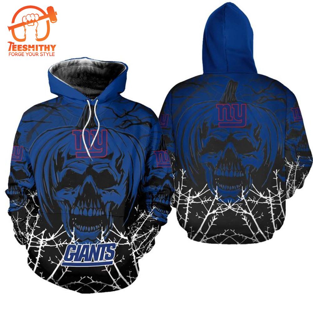 New York Giants Hoodie Halloween Pumpkin Skull 3D Hoodie Zip Hoodie, Nfl 3D All Over Print Hoodie