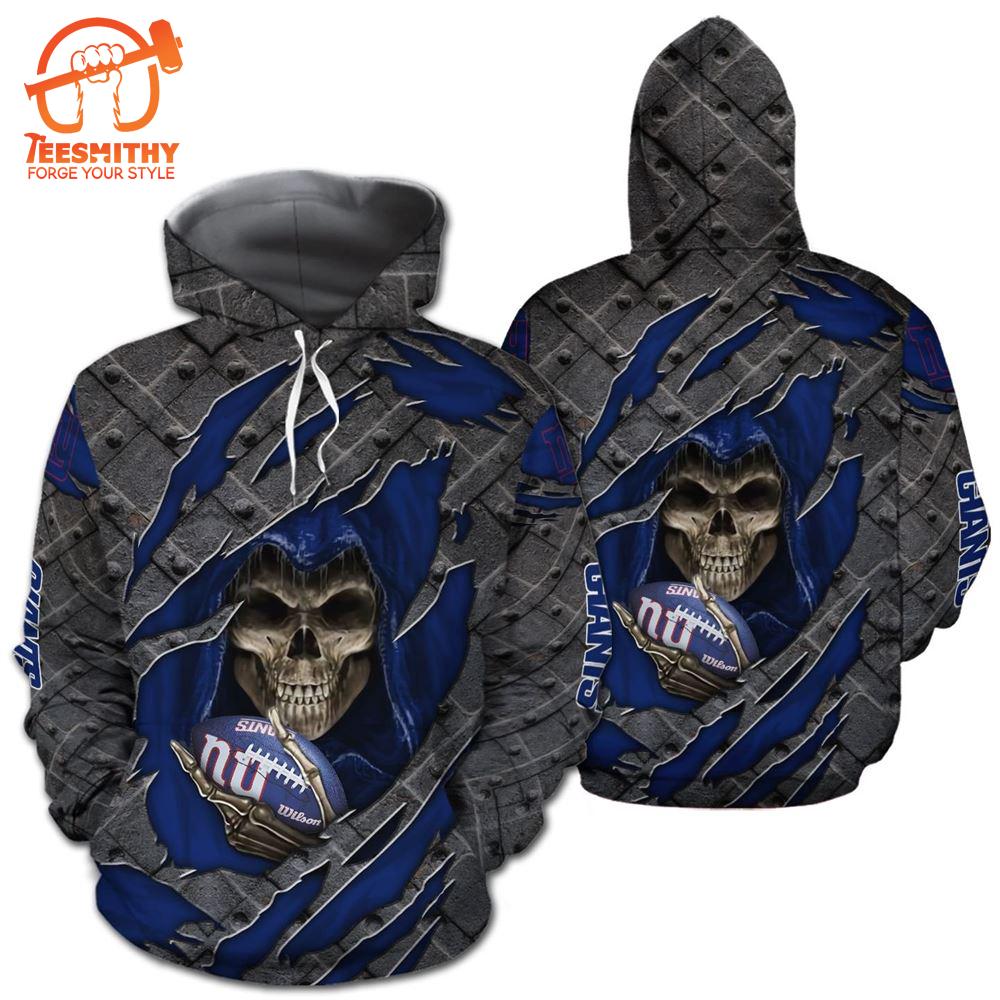 New York Giants Skull Cracked Metal 3D Hoodie Zip Hoodie, Nfl 3D All Over Print Hoodie