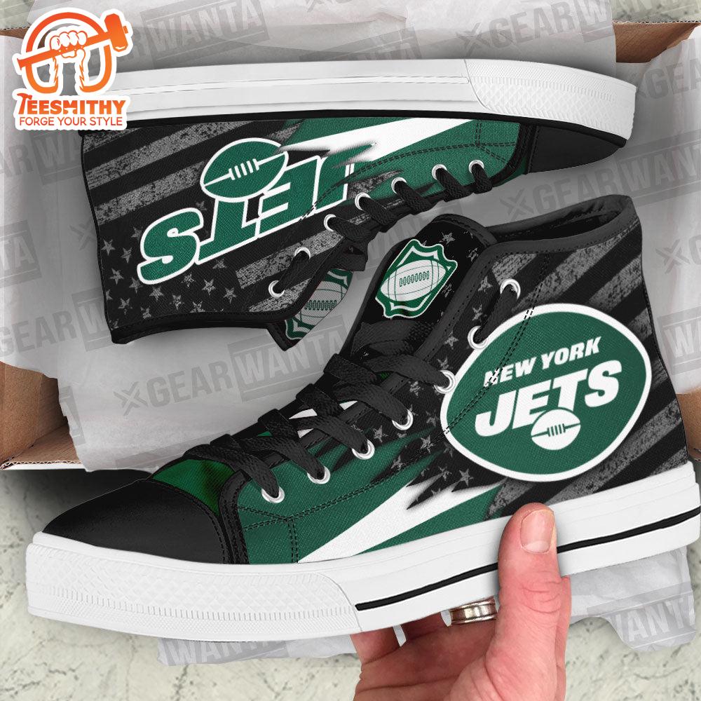 New York Jets High Top Shoes Custom American Flag Sneakers