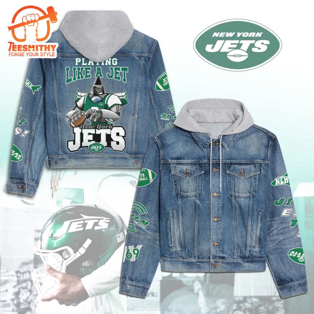 New York Jets Premium Denim Hooded Jacket For Men