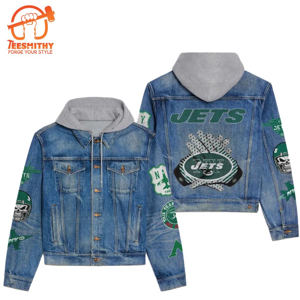 New York Jets Premium Denim Hooded Jacket For Men Version 1