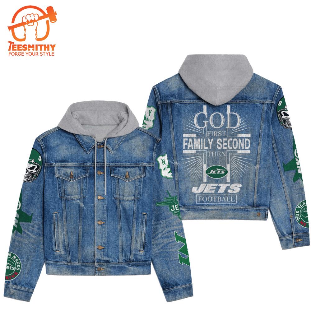 New York Jets Premium Hooded Denim Jacket Version 1