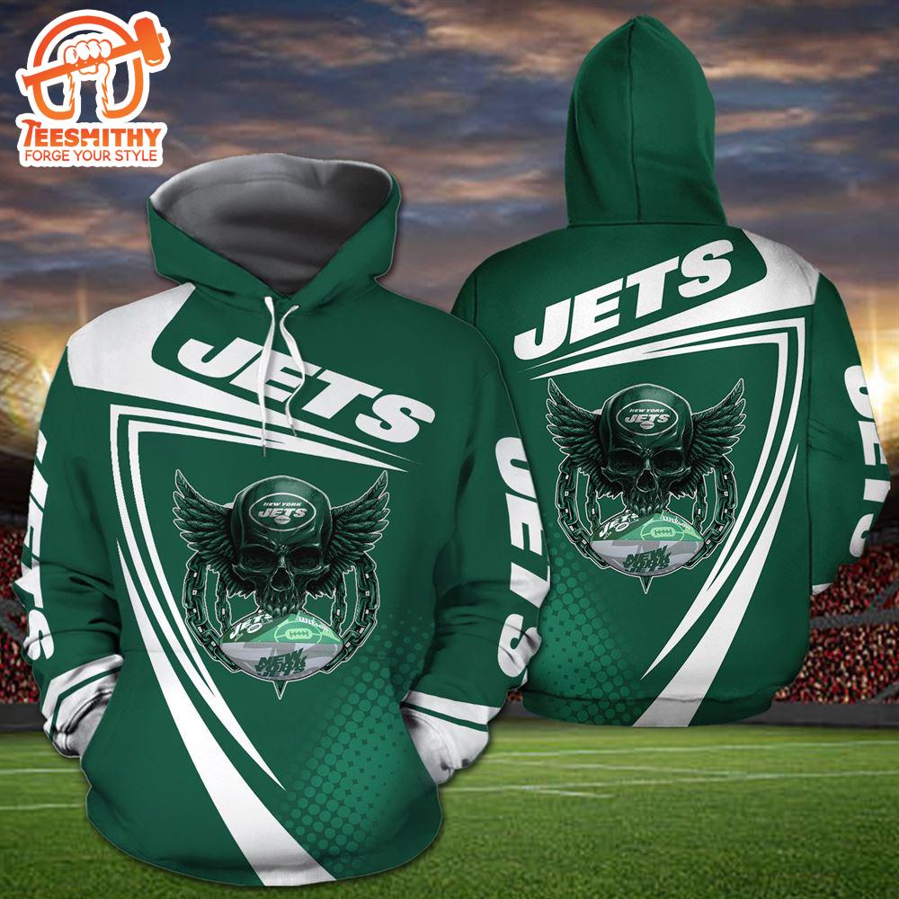 New York Jets Skull American Football Sporty 3D Hoodie Zip Hoodie, Nfl 3D All Over Print Hoodie