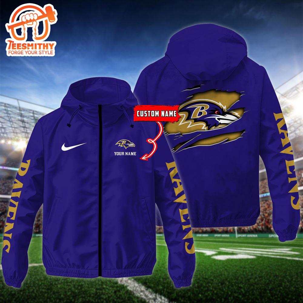 NFL Baltimore Ravens Football Windbreaker Outdoor Jacket – Custom Name