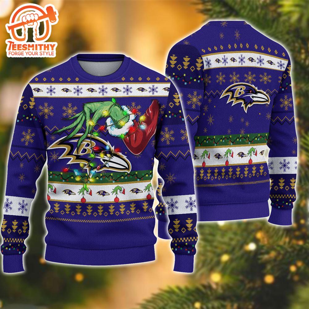 NFL Baltimore Ravens Grinch Christmas Ugly Sweater  For Fans