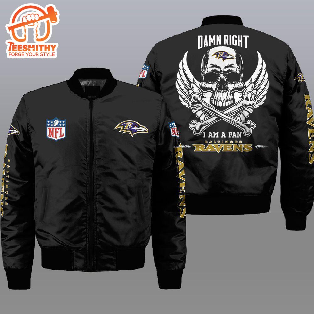 Nfl Baltimore Ravens Wings Skull 3D Bomber Jacket  Gift For Fans