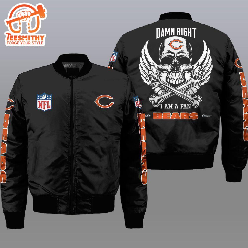 Nfl Chicago Bears Wings Skull 3D Bomber Jacket  Gift For Fans