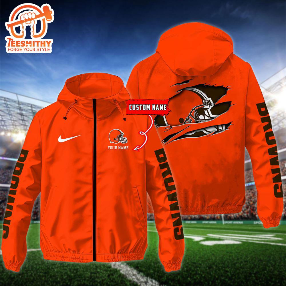 NFL Cleveland Browns Football Windbreaker Outdoor Jacket – Custom Name