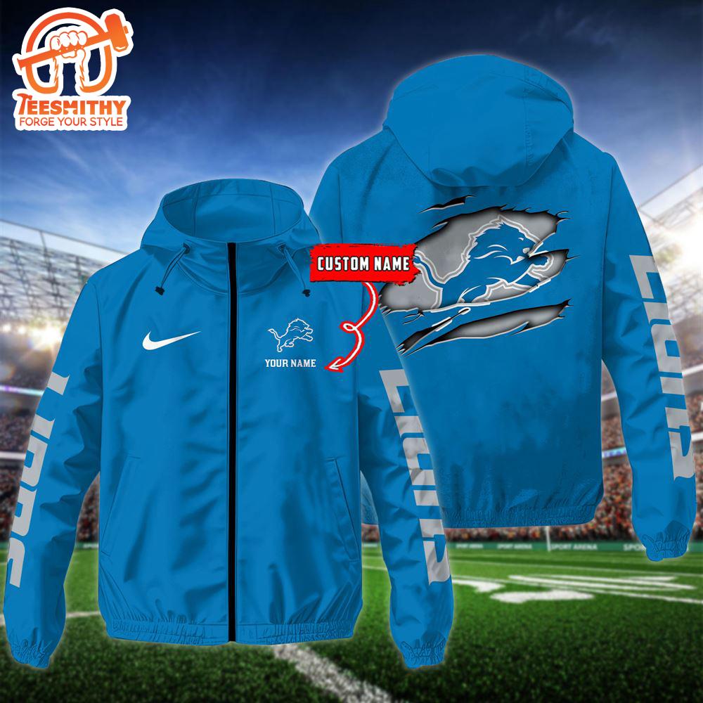 NFL Detroit Lions Football Windbreaker Outdoor Jacket – Custom Name