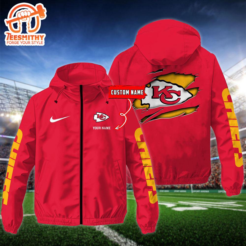 NFL Kansas City Chiefs Football Windbreaker Outdoor Jacket – Custom Name