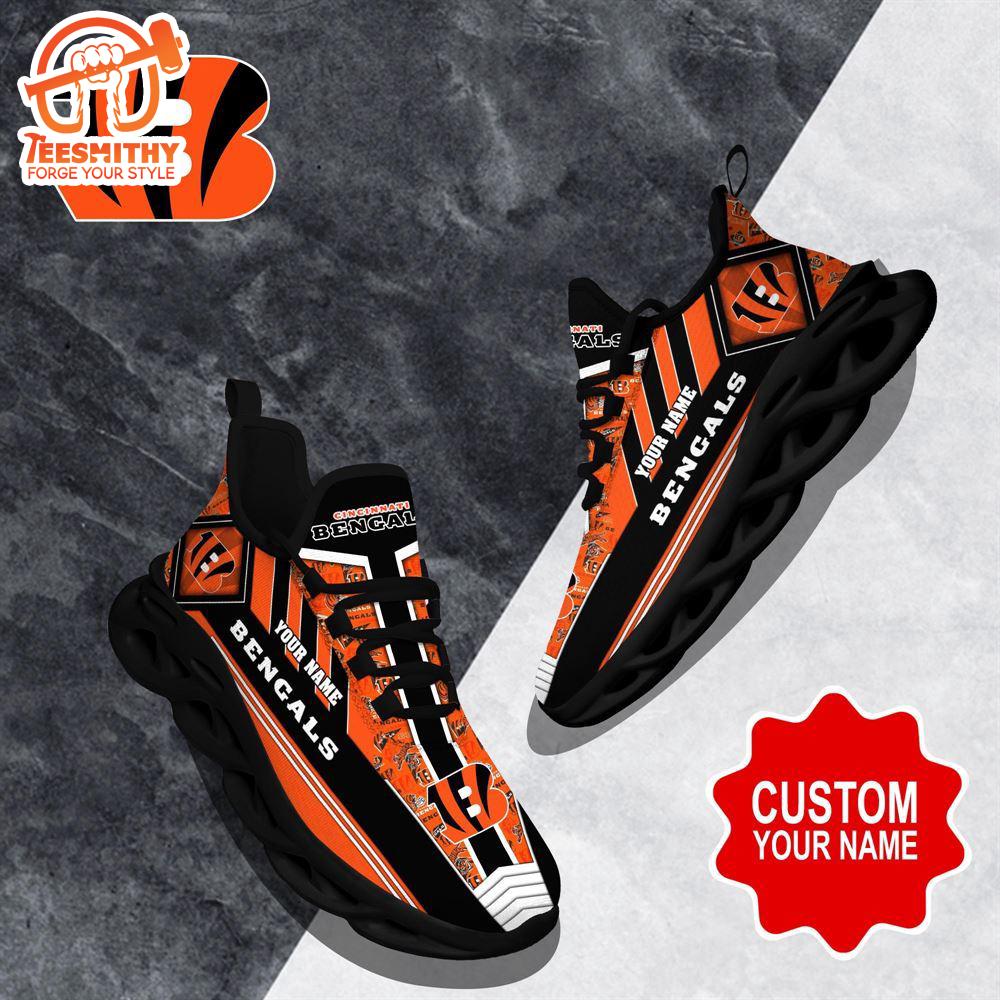 NFL Max Soul Shoes, Cincinnati Bengals Clunky Shoes Logo Custom Name Nfl