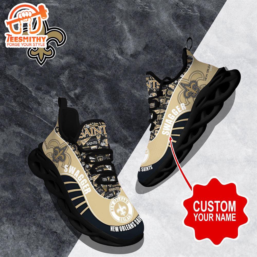 NFL Max Soul Shoes, New Orleans Saints Clunky Shoes Sport Custom Name Football