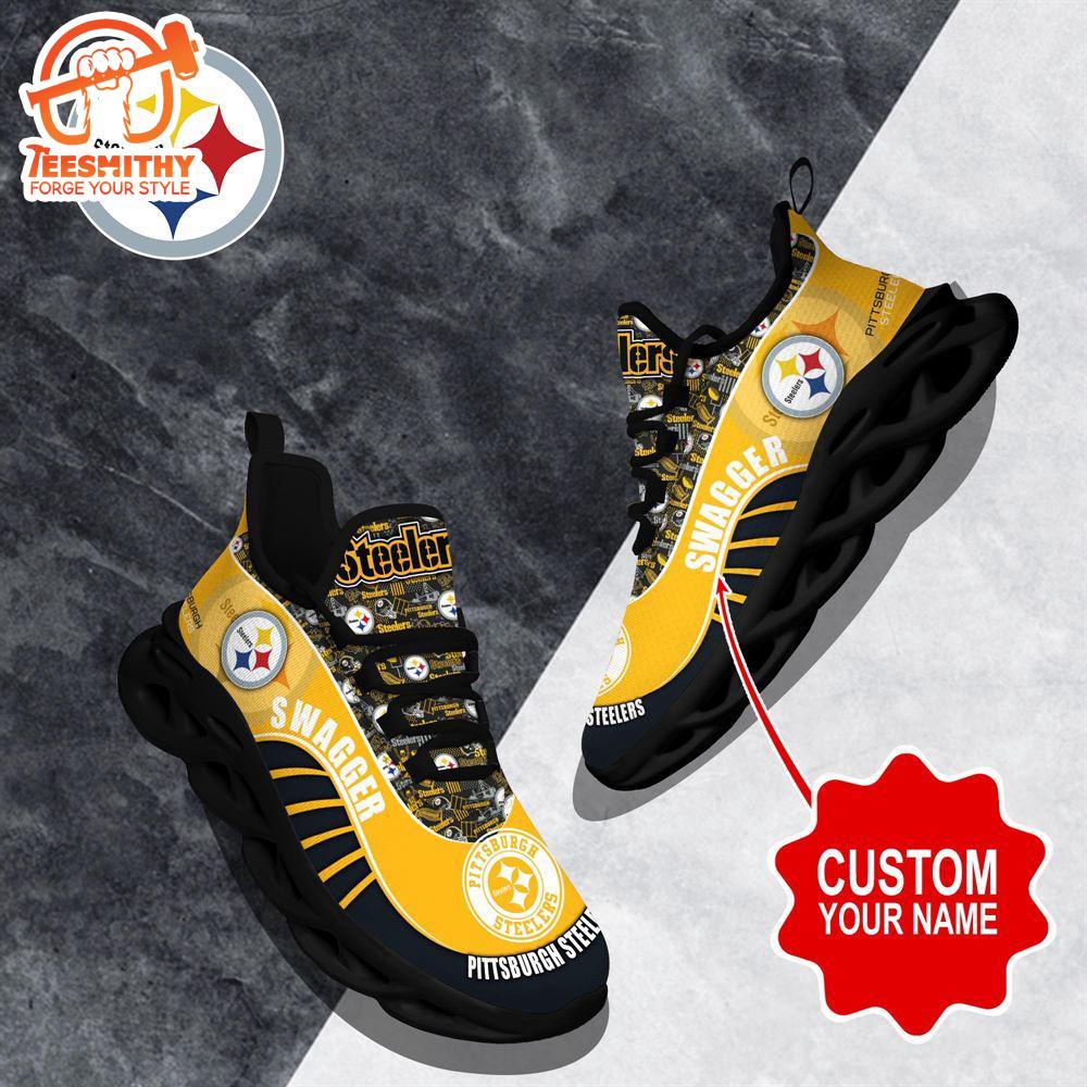 NFL Max Soul Shoes, Pittsburgh Steelers Clunky Shoes Sport Custom Name Football