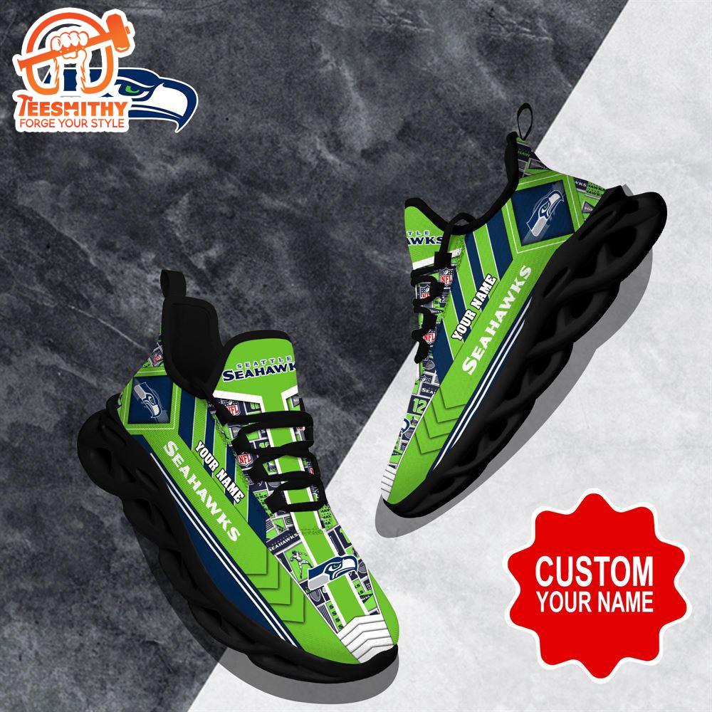 NFL Max Soul Shoes, Seattle Seahawks Clunky Shoes Logo Custom Name Nfl