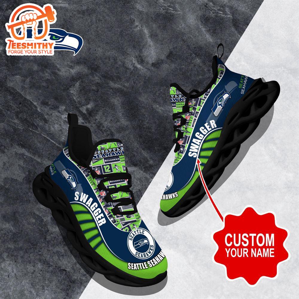 NFL Max Soul Shoes, Seattle Seahawks Clunky Shoes Sport Custom Name Football