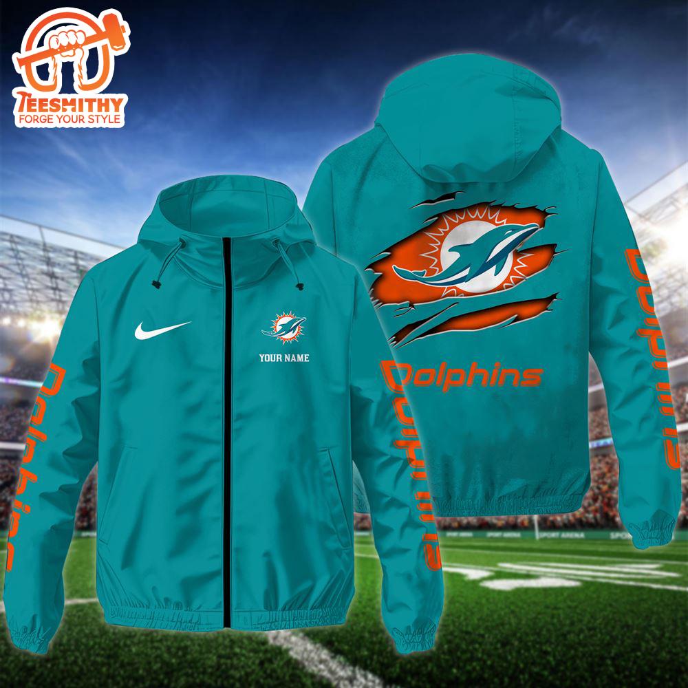 NFL Miami Dolphins Custom Name Windbreaker Jacket For Fans