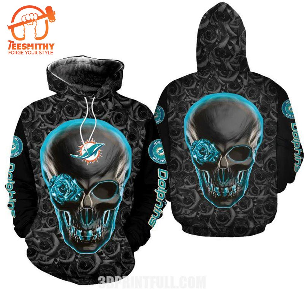 Nfl Miami Dolphins Hoodie Skull All Over Print 3D