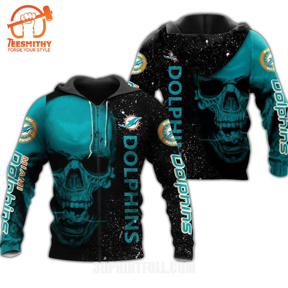 Nfl Miami Dolphins Hoodie Skull Skeleton Custom Name 3D All Over Print