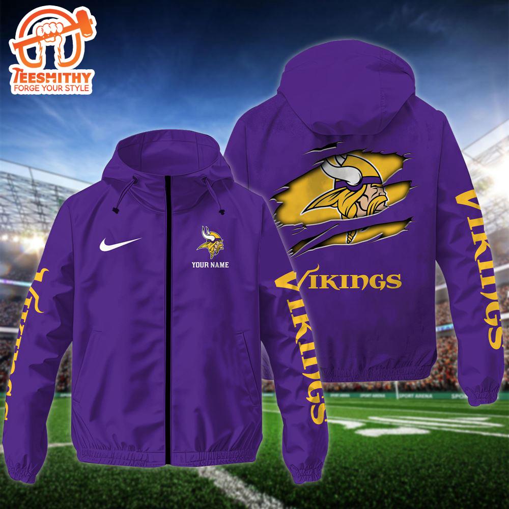 NFL Minnesota Vikings Custom Name Windbreaker Jacket For Fans