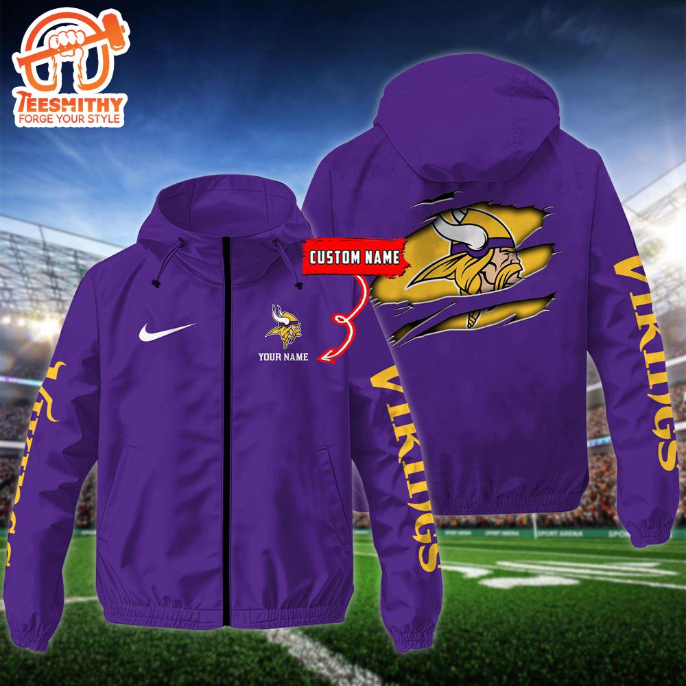 NFL Minnesota Vikings Football Windbreaker Outdoor Jacket – Custom Name