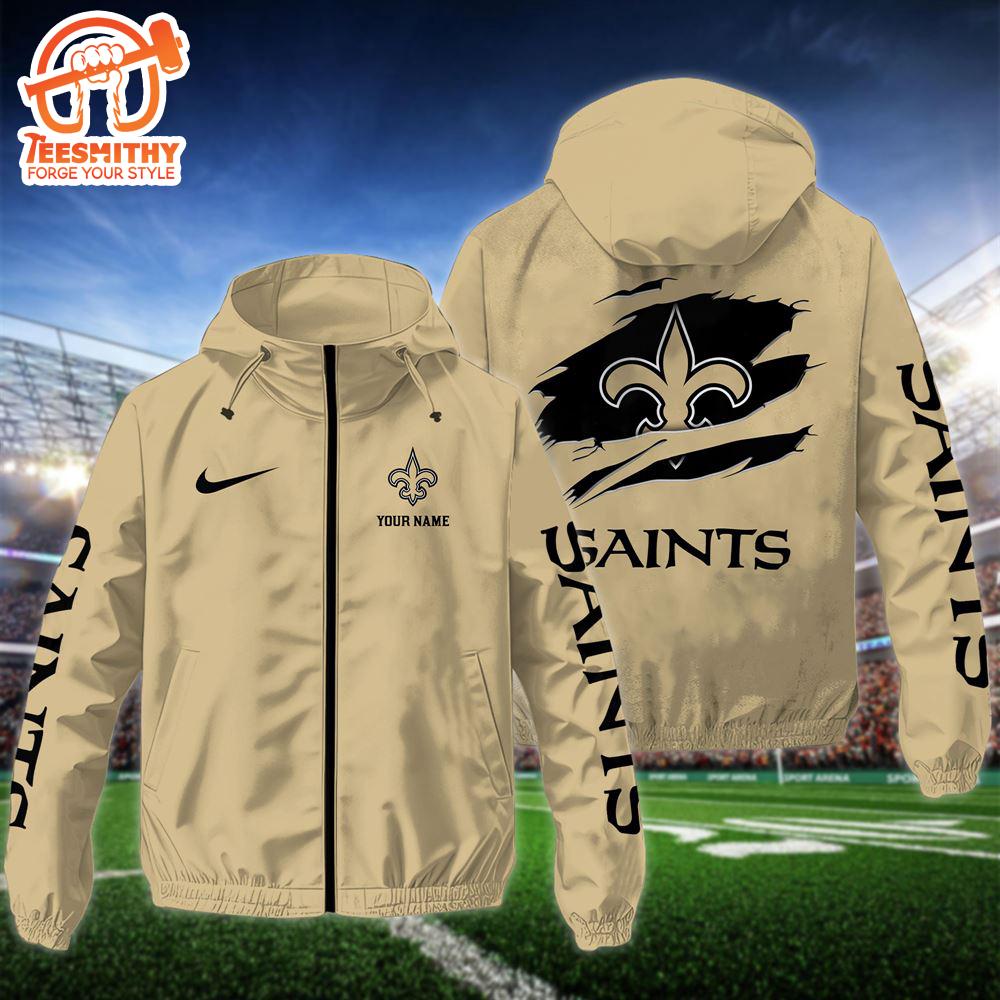 NFL New Orleans Saints Custom Name Windbreaker Jacket For Fans