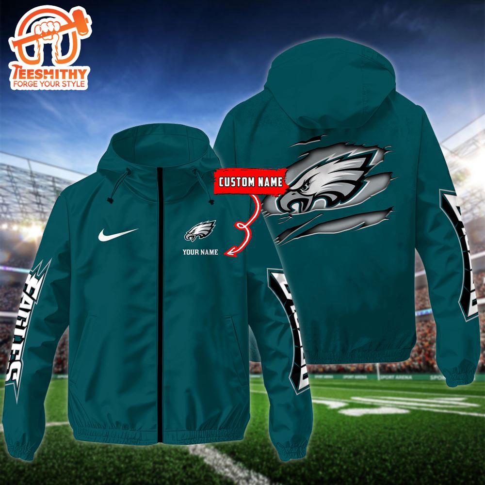 NFL Philadelphia Eagles Football Windbreaker Outdoor Jacket – Custom Name