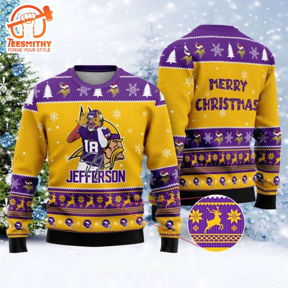 NFL Player Justin Jefferson Minnesota Vikings Merry Sweater Gift for Christmas