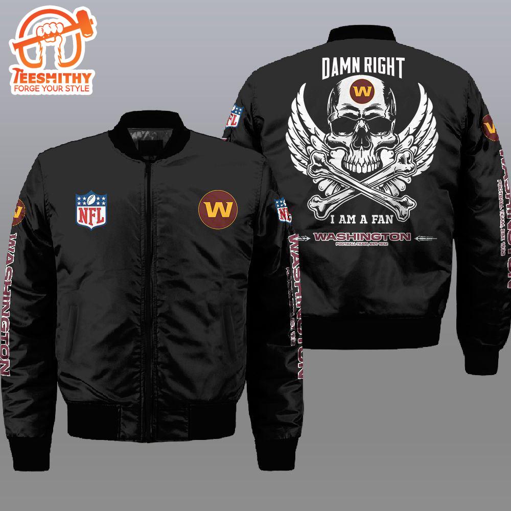 Nfl Washington Football Team Wings Skull 3D Bomber Jacket  Gift For Fans