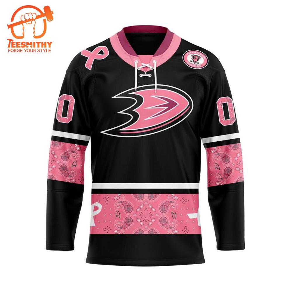 NHL Anaheim Ducks Specialized Hockey Jersey In Classic Style With Paisley! Pink Breast Cancer