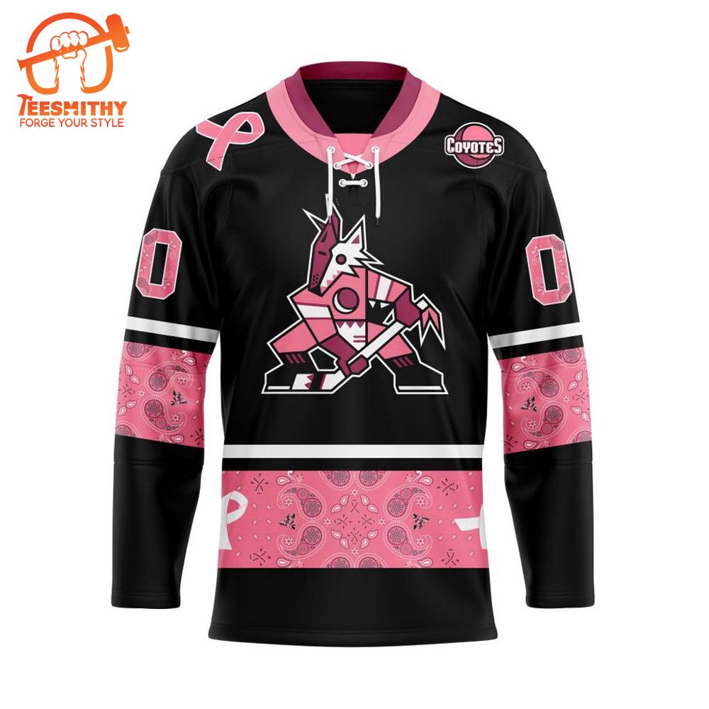 NHL Arizona Coyotes Specialized Hockey Jersey In Classic Style With Paisley! Pink Breast Cancer