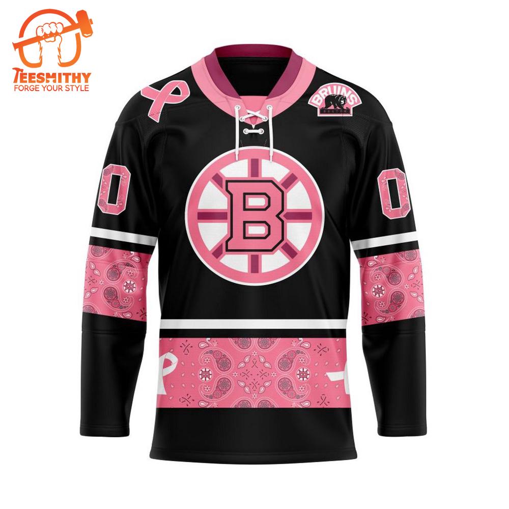 NHL Boston Bruins Specialized Hockey Jersey In Classic Style With Paisley! Pink Breast Cancer