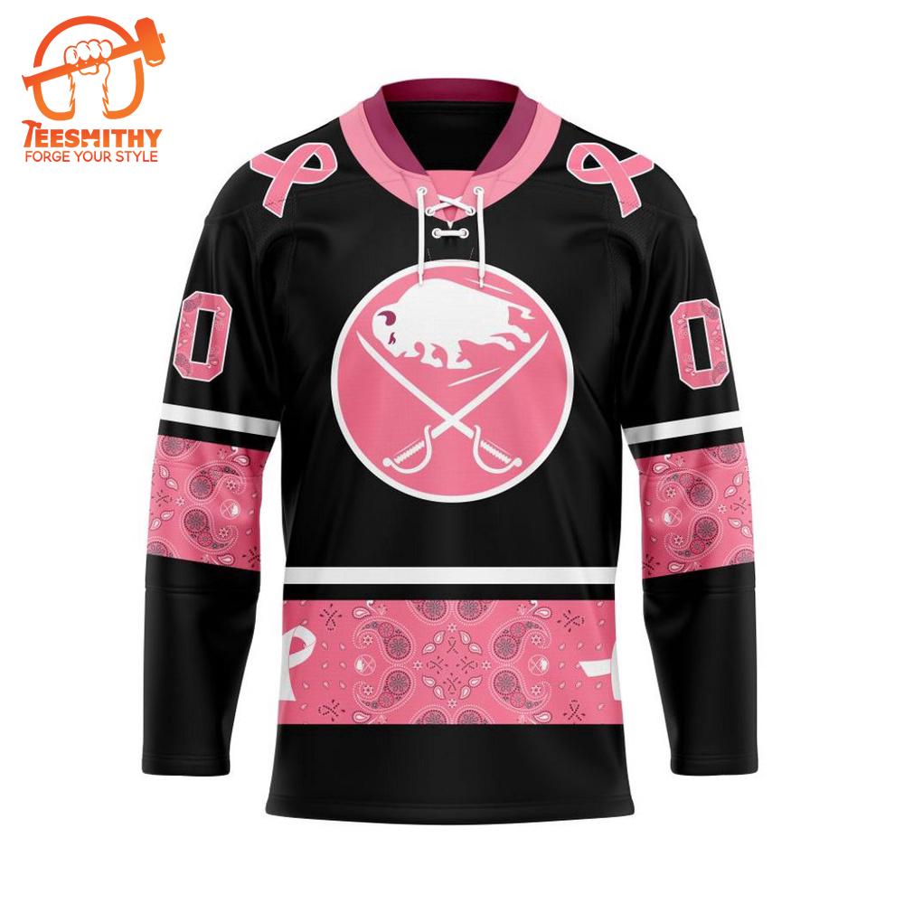 NHL Buffalo Sabres Specialized Hockey Jersey In Classic Style With Paisley! Pink Breast Cancer