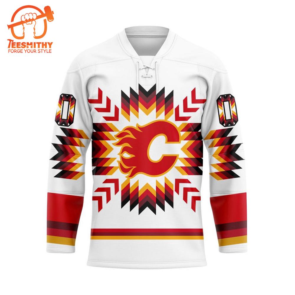 NHL Calgary Flames Special Design With Native Pattern Hockey Jersey