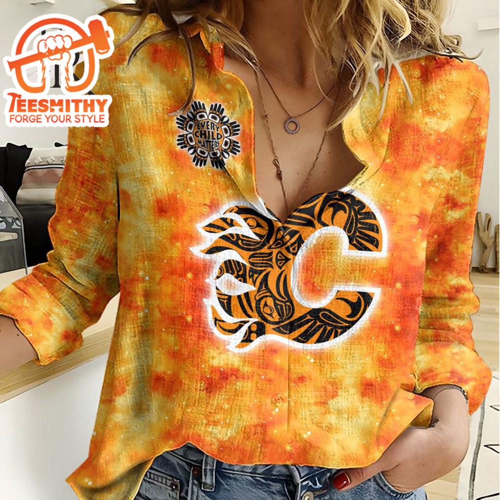 Nhl Calgary Flames Special Orange Shirt Design Woman Casual Shirt