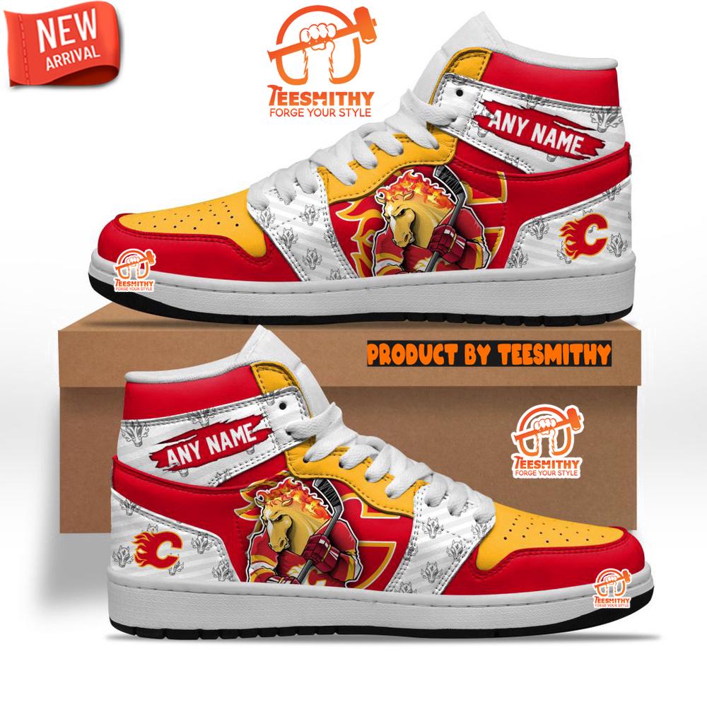 NHL Calgary Flames With Team Mascot Customized Air Jordan 1 Sneaker