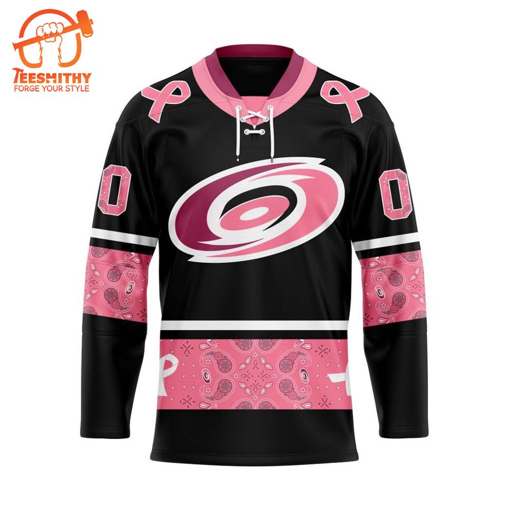 NHL Carolina Hurricanes Specialized Hockey Jersey In Classic Style With Paisley! Pink Breast Cancer