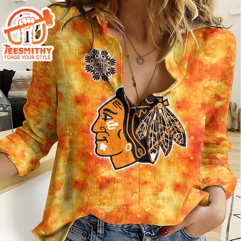 Nhl Chicago Blackhawks Special Orange Shirt Design Woman Casual Shirt