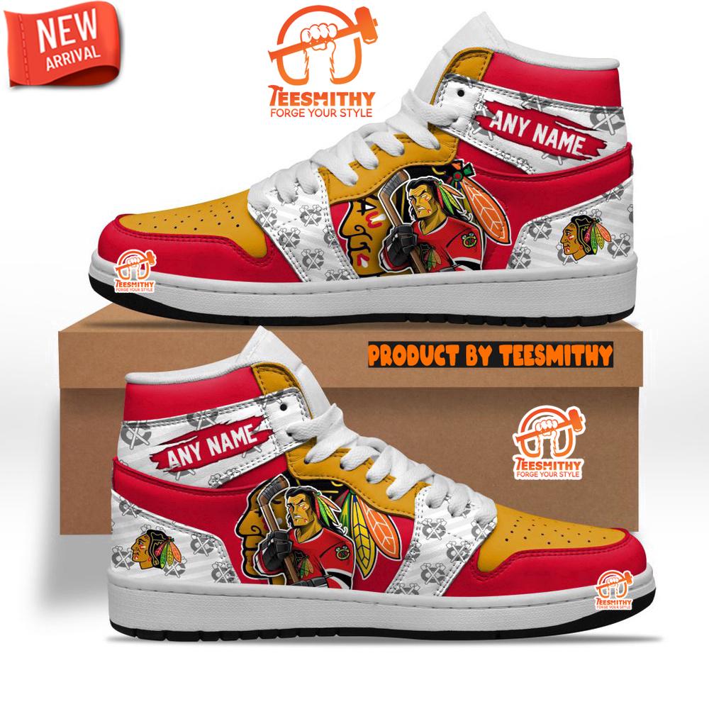 NHL Chicago Blackhawks With Team Mascot Customized Air Jordan 1 Sneaker