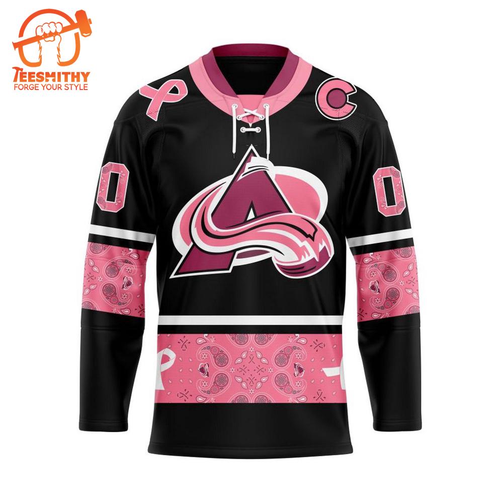 NHL Colorado Avalanche Specialized Hockey Jersey In Classic Style With Paisley! Pink Breast Cancer