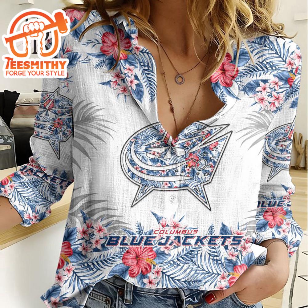 Nhl Columbus Blue Jackets Special Hawaiian Design Woman Casual Shirt