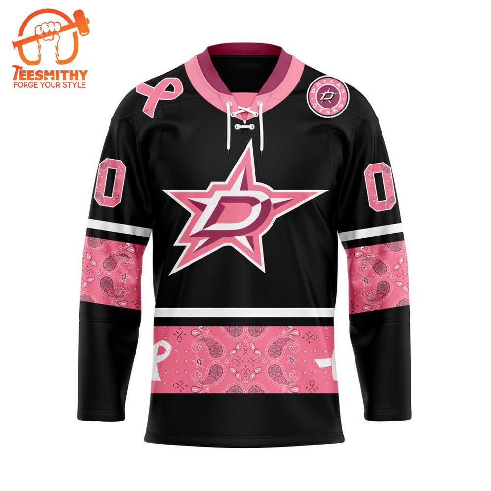 NHL Dallas Stars Specialized Hockey Jersey In Classic Style With Paisley! Pink Breast Cancer